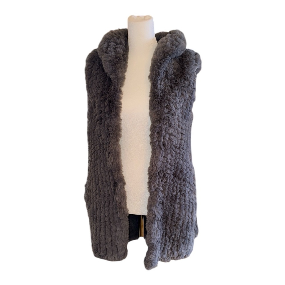 NWT Donna Saylers Fabulous Faux Fur Knitted Vest Slate Grey Size Medium - Picture 5 of 13